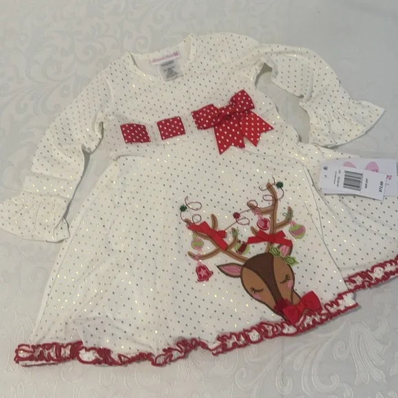 Bonnie Jean Holiday Foiled Dot Knot Dress. 2T - Picture 5 of 11